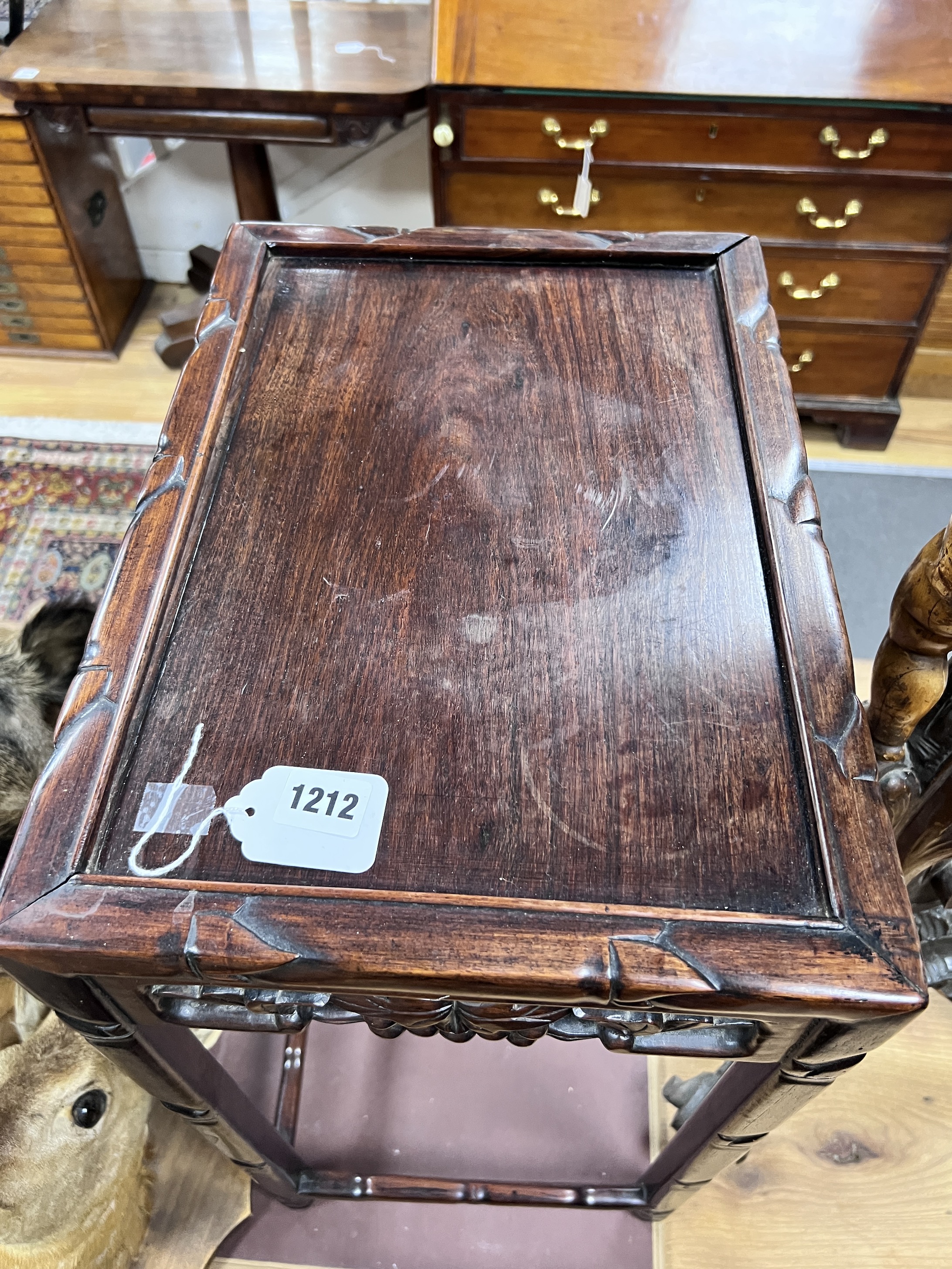 A Chinese hongmu occasional table from a nest, width 43cm